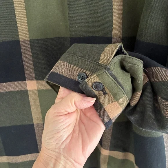 Levi’s Green Plaid Cotton Shirt Jacket With Hoodie Medium